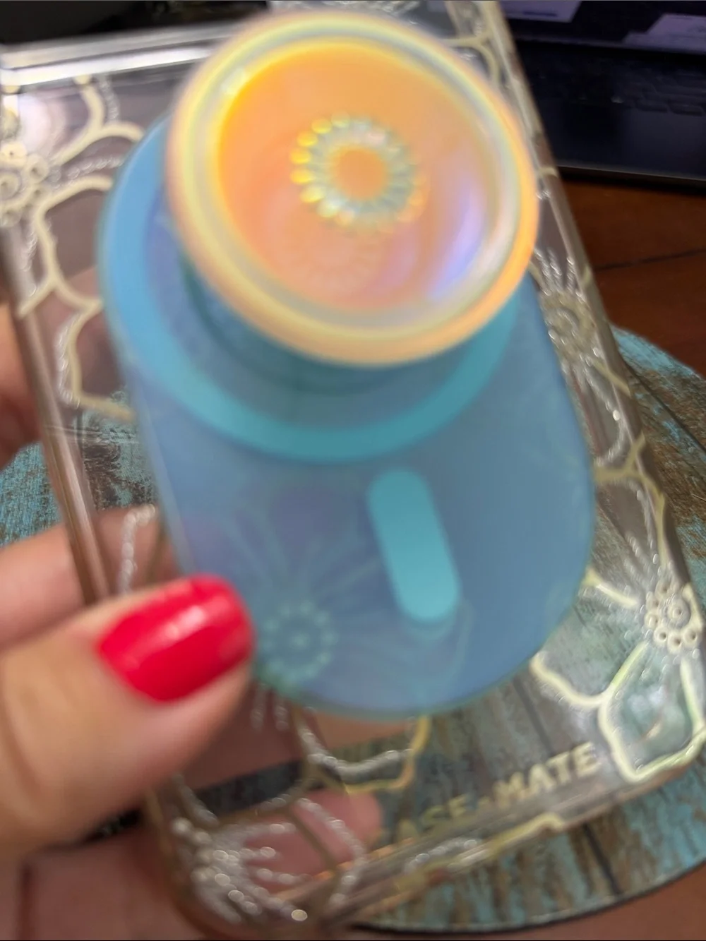 Case-Mate Clear Floral iPhone 15 ProMax Case with Blue PopGrip